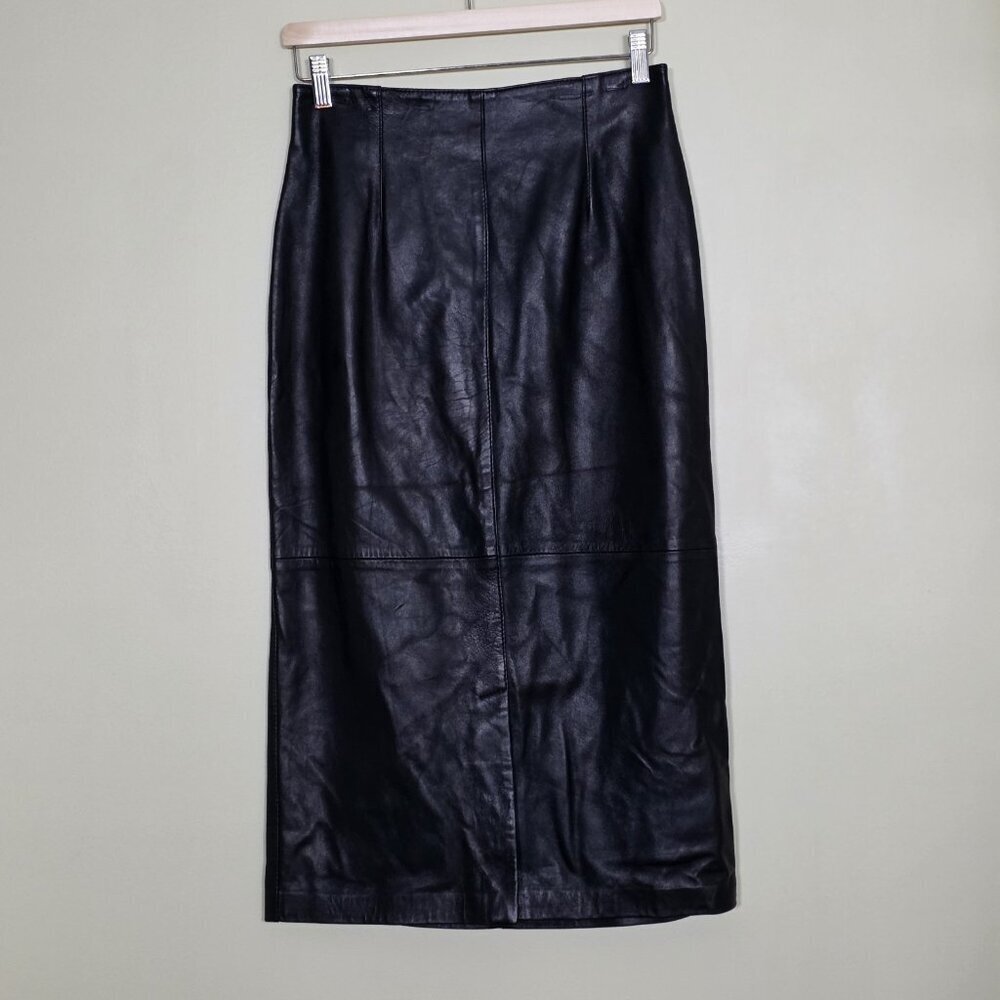 bagatelle Black Faux Leather Midi Pencil Skirt